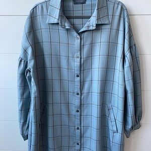 Elegant Blue Plaid Women's Tunic